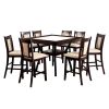 Contemporary Set of 2 Counter Height Chairs Dark Cherry And Ivory Solid wood Chair Padded Leatherette Upholstered Seat Kitchen Dining Room Furniture