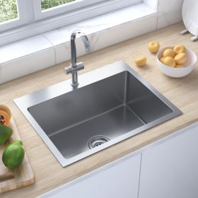 Handmade Kitchen Sink Stainless Steel (Color: Silver)